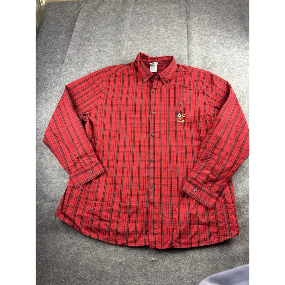 Disney Store Mickey Mouse Embroidered Plaid Button Down Men's XL Shirt VTG 90s